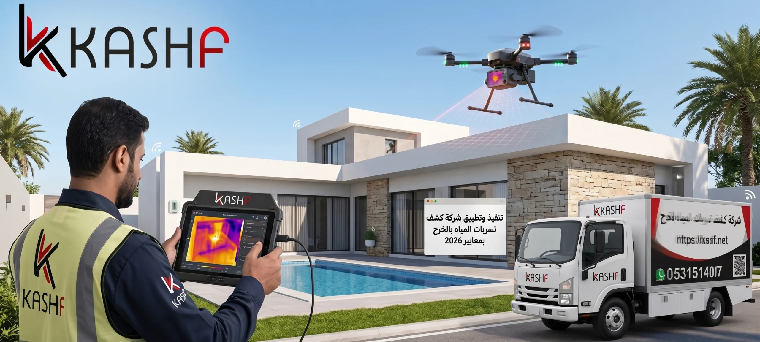 صورة توضيحية لعملية شركة كشف تسربات المياه بالخرج باستخدام أحدث التقنيات