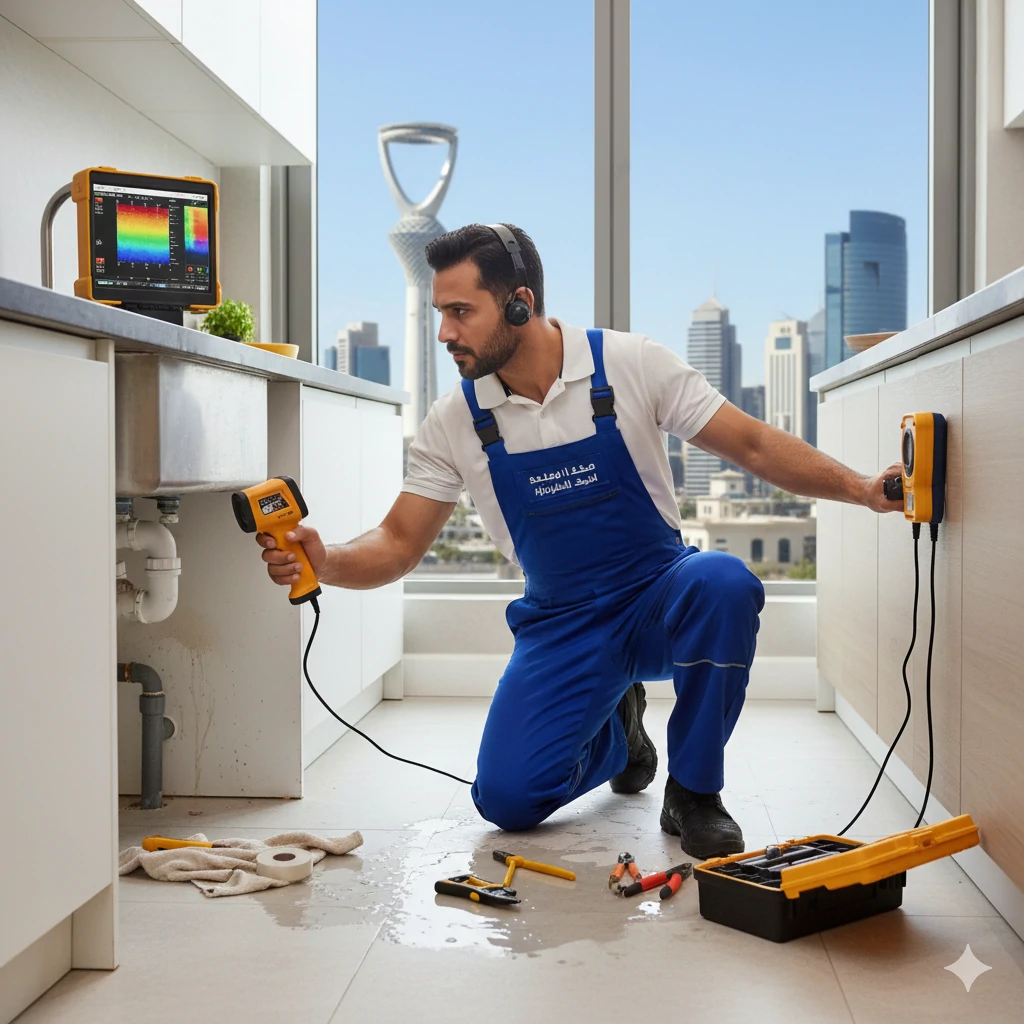 فني كشف تسربات يطبق حل مشكلة ارتفاع فاتورة المياه في الرياض